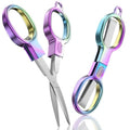 2 Pcs Folding Stainless Steel Portable Mini Travel Scissors, Safety Foldable Pocket Badge Small Scissors All Purpose for Travel, Home, Office, Craft, Sewing, Nurse Accessories