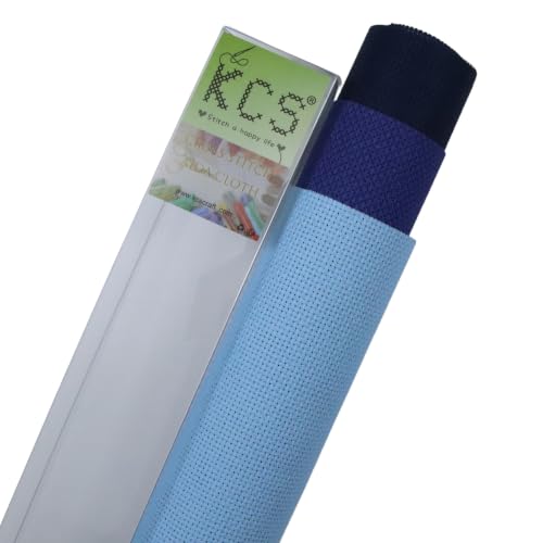 KCS 3 pc of 15" x 18"(38cmx45cm) 16 Count Cross Stitch Cotton Aida Cloth Needlework Rolled Fabric Box,16CT,Light Blue+Royal Blue+Navy Blue - color: Light Blue+royal Blue+navy Blue, size: 16CT