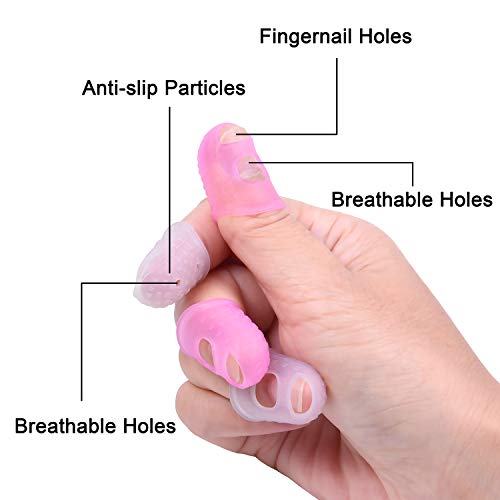 Wisdompro 16 Pcs Finger Tips, Thimble Fingertip Grips - Pink, Translucent - color: Pink & Translucent