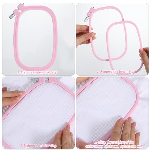 2PCS Square Embroidery Hoops, Rectangle Embroidery Frame Plastic Cross Stitch Hoop for Sewing Needlework Projects (2 Sizes, Green and Purple)
