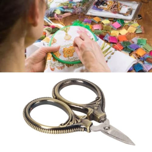 Stainless Steel Scissors Little Portable Vintage Embroidery Scissors for Sewing Crafts Artwork Cross Stitch Cutting Handmade DIY Tools(Yellow bronze) - color: Yellow Bronze