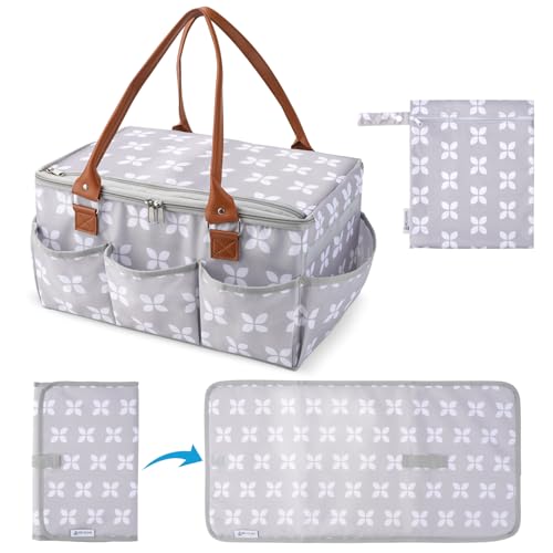 Moteph Diaper Caddy with Changing Mat, Large Baby Diaper Caddy Organizer with Lid, Portable Organizer Basket for Baby Essentials, Roll-Up Lid, Built-In Changing Mat Pocket - style: With Changing Mat