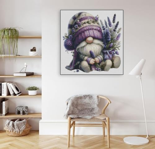 Gnome Stamped Cross Stitch Kits Flower Gnome Cross Stitch Patterns,Dimensions Cross Stitch Kits Embroidery Kit Arts and Crafts for Beginners 13.7x13.7 inch - color: D031
