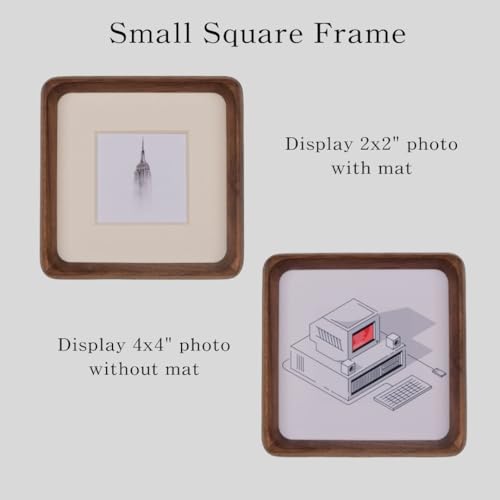 4x4 Picture Frame with 2x2 Mat - Rustic Walnut Wood Square Frame, Wall & Tabletop Display for Baby & Pet Photos (4x4,Walnut) - color: Walnut, size: 4X4
