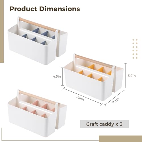 Lnrueg 3 PCS Craft Caddies with Handle,9.8'' x 7.1'' x 5.9'' Caddy Organizer With Handle, Divided Baskets for Pencil Caddy、marker caddy、art bin, Diaper Organizer Caddy with Detachable Dividers