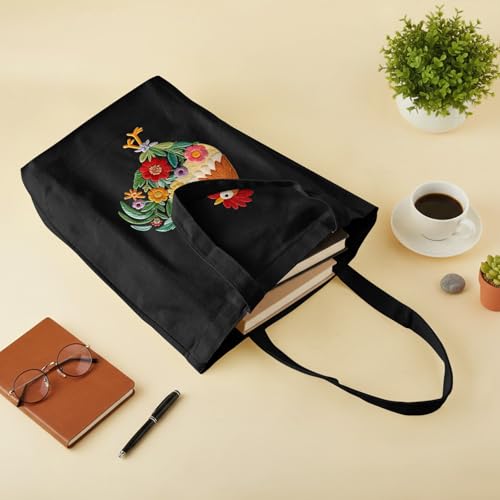ERKOON Canvas Tote Bag Embroidery Kit for Beginners, Needlepoint Arts Crafts Cross Stitch Kits for Adults Including Stamped Embroidery Bag with Hoops, Needle, Instruction and Color Threads (Rooster) - color: Rooster