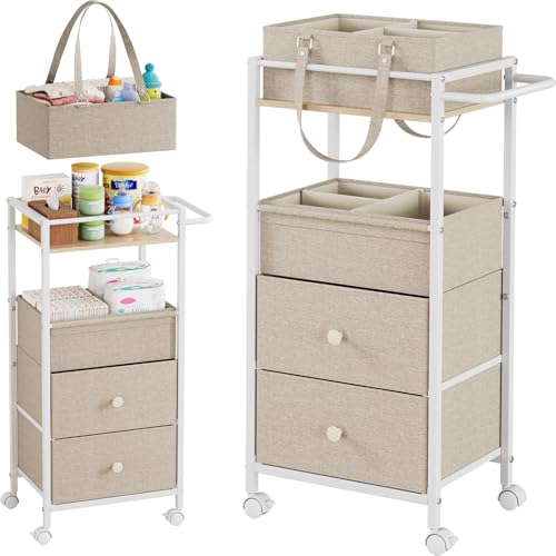 3In1 Modanais Baby Diaper Caddy Organizer Cart with Drawers, Off White - color: Off White