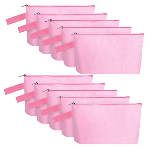 10 Pieces Cotton Canvas Makeup Bag with Bottom and Strap, Multi-Purpose Cosmetic Bag with Zipper Travel Toiletry Pouch, Blank DIY Craft Bag Pencil Bag (Pink, XS) (MN-WB07) - color: Pink, size: XS