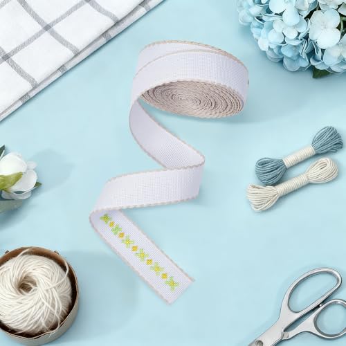 BENECREAT 14.8yd x 1.4in Aida Band with Antique White Edge, Cross Stitch Fabric for Embroidery Needlework Bookmark DIY Crafts, 0.7mm Thick - color: Antique White Edge
