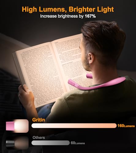 Gritin Book Light, Eye Caring 4-Color&5-Brightness Neck Light Reading Light - color: Rose, size: Upgraded