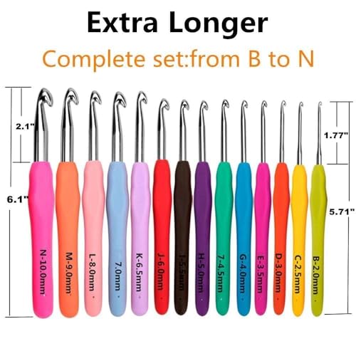 Yarniss Crochet Hooks,14 Size Ergonomic Crochet Hooks Set 2mm(B)-10mm(N) - size: 14 Size(2.0~10.0mm)