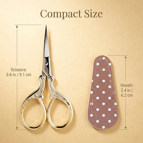 BIHRTC 3.6Inch Vintage Crochet Scissors Small Embroidery Sewing Handcraft - color: Gold