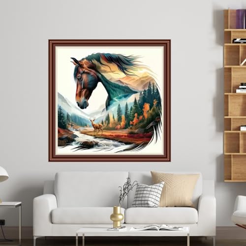 Dimensean Counted Cross Stitch Kit for Beginners, 11CT Unprinted Cross-Stitch Kit Easy Patterns Needlepoint Kit Cross Stitching Embroidery Kit Supplies-Abstract Horse Landscape 18x18 inch - color: DIYColor15