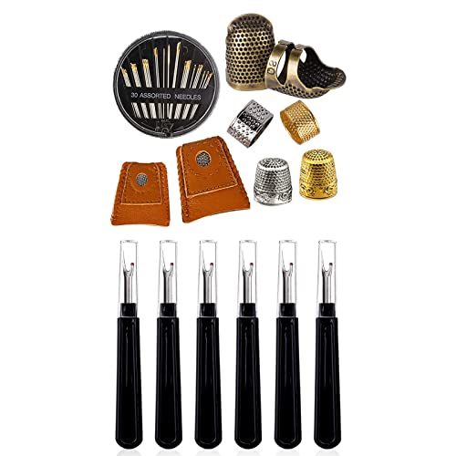 6 PCS Seam Ripper Set, 8 Pcs Sewing Thimble + 30 Pcs Sewing Needles, Ergonomic Grip Seam Ripper for Sewing Crafting and Removing Embroidery Hems and Seams