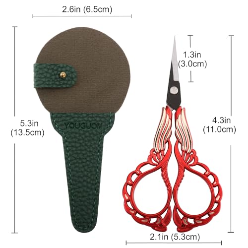 YOUGUOM Small Sewing Scissors, Sharp Detail Shears with Cover - color: Golden Red