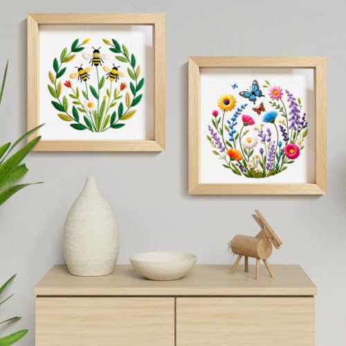ERKOON 2 Set Embroidery Kit for Adult Beginners Flower Bee Cross Stitch Set - color: Flower Bee
