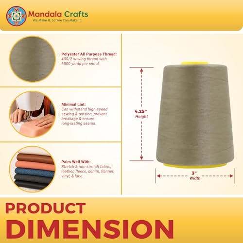 Mandala Crafts 40S/2 Beige Polyester 4 Pack of Serger Threads Cones - color: Beige, size: Pack of 4 40S/2 24000 YDs