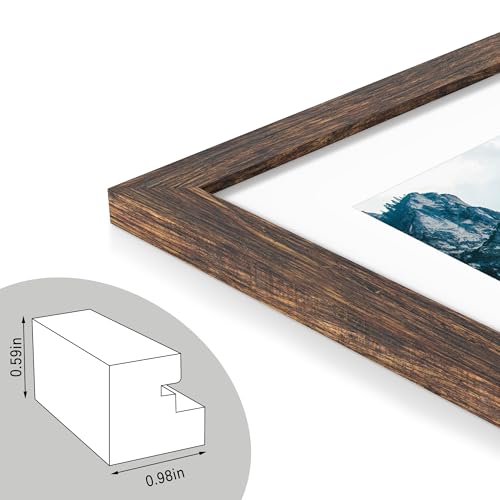 Hongkee 8x20 Picture Frame, Collage Four 4x6 with Mat, Wood Style,1 Pack - color: Rustic Brown, size: 8X20 in
