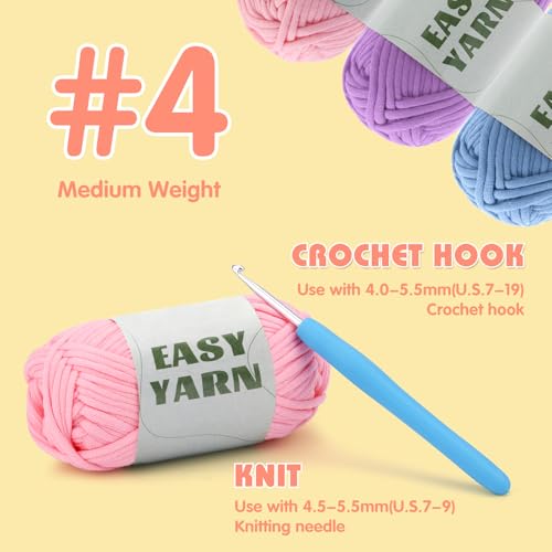 UzecPk 4 * 50g/1.76oz Beginner Yarn, 4 * 87yds Beginner Crochet Yarn - color: Pink+Purple+Blue+Yellow