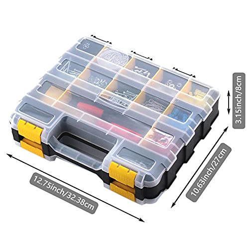 Tools Organizer Box Small Parts Storage Box 34-Compartment Double Side Hardware Organizers with Removable Plastic Dividers for Screws, Nuts, Nails, Bolts - color: Yellow, size: 1 PACK