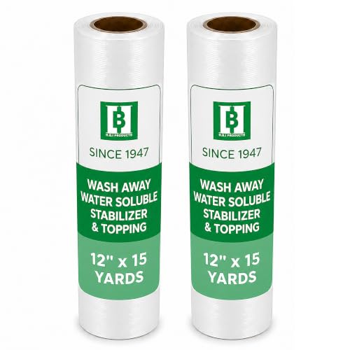 H.B.I. Products Wash Away Water Soluble Embroidery Stabilizer & Topping Roll 12" x 15 Yards, Clear Dissolving Film for High-Pile Fabrics, Machine & Hand Embroidery (Pack of 2) - size: 12" x 15yd (Pack of 2)