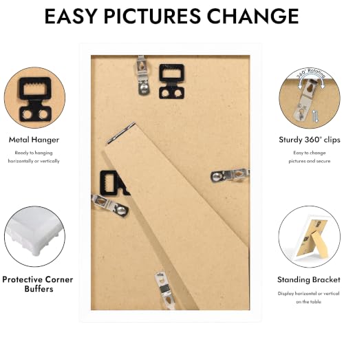 Hongkee 5x8 Picture Frame, 5 x 8 Solid Wood Frame with Real Glass - color: White, size: 5 x 8