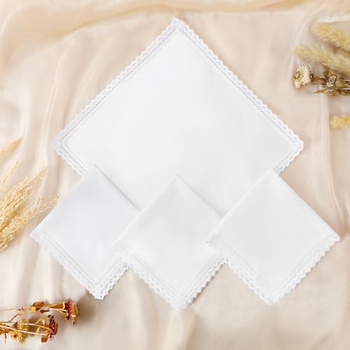 White Lace Handkerchiefs for Women Soft Cotton Women’s Handkerchief - color: White Lace - 3pcs