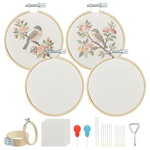 MARRTEUM 4Pcs 3 Inch Embroidery Hoop Set for All Stitching Techniques