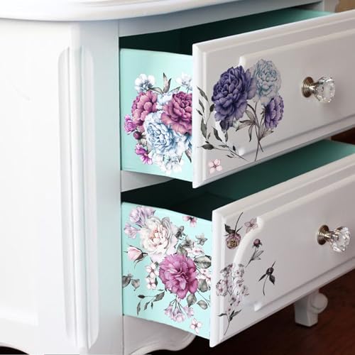 Floral Vintage Rub on Transfer for Furniture Large Flower UV DTF Transfer Sticker for Wood Glass Home Decor, Summer Peony - style: Summer Peony