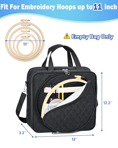 Telawsfun Embroidery Project Bag Organizer, Embroidery Supply Storage Bag with Removable Binder, Portable Carrying Tote for Thread Tools and Accessoriess, Bag Only (Black) - color: Black