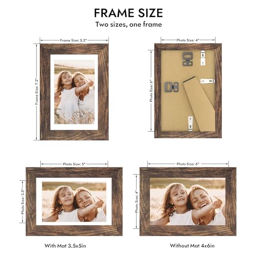 Hongkee 4x6 Picture Frame with Real Glass Wood Frame, 1 Pack (Mat 3.5x5) - color: Rustic Brown, size: 4X6 in