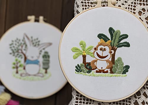 Ebherys Level 1 Embroidery Kits for Beginners and Adults, Different Animals Pattern, 1set as a Pack, inculde 1 Hoop, Instruction and Enough Threads, Easy and Basic Stitches (Monkey) - color: Monkey