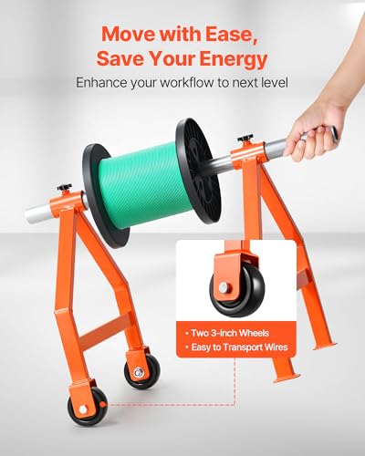 VEVOR Wire Spool Rack, 220 lbs Load Capacity, Portable Cable Caddy, Moveable Wire Rack with Wheels, Spool Holder, Up to 29.9 in Diameter, for Electrical Industrial and Retail Use, Working Efficiency - style: Wire Rack
