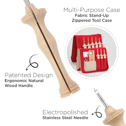 The Oxford Punch Needle Complete Set - 8 Sizes | Ergonomically Designed Natural Wood Handle | Electropolished Steel Tip | Ideal for Punch Needle Rug Hooking