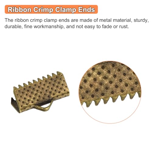 uxcell 280Pcs Ribbon Crimp Clamp Ends, 13mm Bookmark Pinch Crimp Ends, Cord Ends Fasteners Clasp Crimp Ends for DIY Bracelet Necklace Jewelry Making, Bronze Tone - color: Bronze Tone, size: 13mm