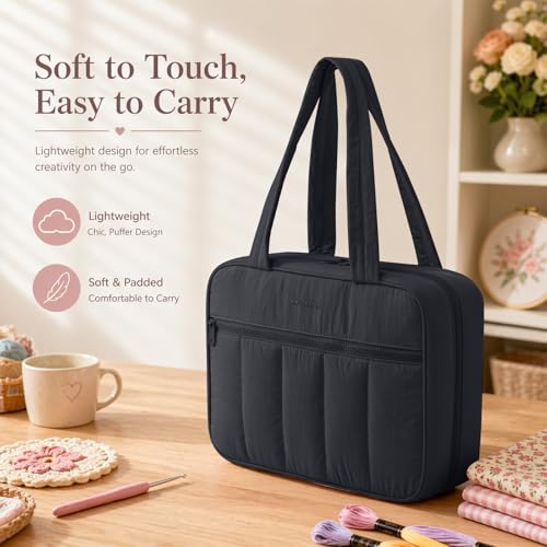 AMOIGEE Sewing Bag Organizer with 17 Clear Pockets and Tool Holders - color: Black