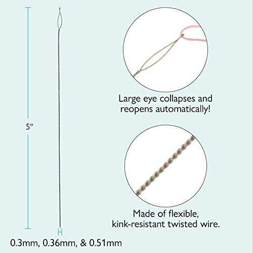 The Beadsmith Basic Elements Collapsible Eye Needles – 5 Inch Long – Flexible Twisted Wire – Large Eye, Easy to Thread – 3 Needles in Assorted Sizes - size: 5" Long - 3 Needles