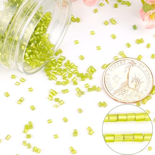 6000pcs Green Bugle Beads Bulk, Embroidery Tube Short Beads for Jewelry Making, Bracelet,Necklaces Supplies,Craft DIY(3x2mm) - color: Light green