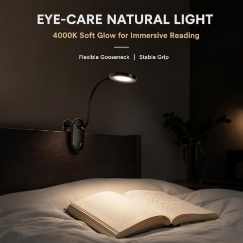Clip on Light, Stepless Dimmable & 3 Colors Touch Control Clip On Bed Light. Dorm Room Essential 2600mAh Rechargeable Battery Powered Lamp. Flexible Clip On Lamp for Desk/Bedside/Headboard - color: Black