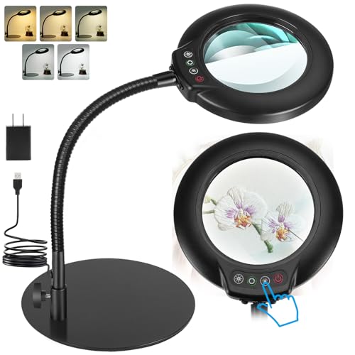 IVMAIE 12X Magnifying Glass with Light, Real Glass Lens, 5 Color Mode - color: Black