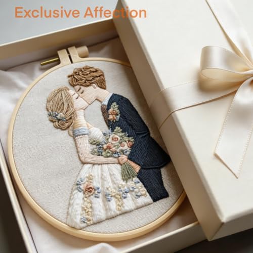 HCANPER Sweet Couple Embroidery Starter Kit, Valentine's Day Gifts，DIY Needle Punch Kit, Punch Needle Kits for Beginners,Include Pre-Printed Fabric,Tools,Embroidery Hoop,Threads. (Two) - color: Two