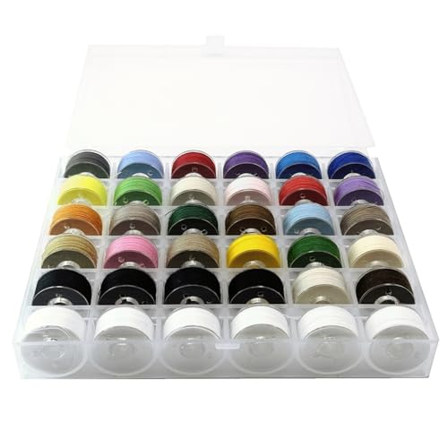 Sissewpro 36pcs Colors 60S/2(90WT) Prewound Bobbin Thread, Plastic Size A SA156 Embroidery Bobbins, Cottonized Soft Feel Sewing Machine Bobbin for Brother Singer Janome Babylock Quilting Embroidery - color: SA156 90WT(60S) Colors