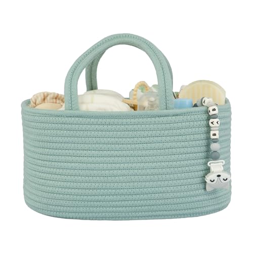 XUANGUO Cotton Rope Baby Diaper Caddy Organizer Basket Light Green - color: light green, size: Regular