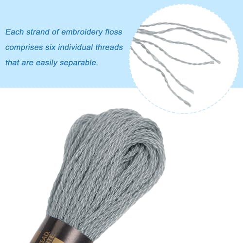 HARFINGTON 12 Skeins Embroidery Floss 8m Each Egyptian Long Fiber Cotton Cross Stitch Thread 26S/2x6 for Embroidery Projects Bracelet, Grey - color: Grey