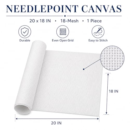Needlepoint Canvas, 20" X 18", 18-mesh White Needlepoint Canvas Embroidery Blank White Cotton - color: White 18-mesh