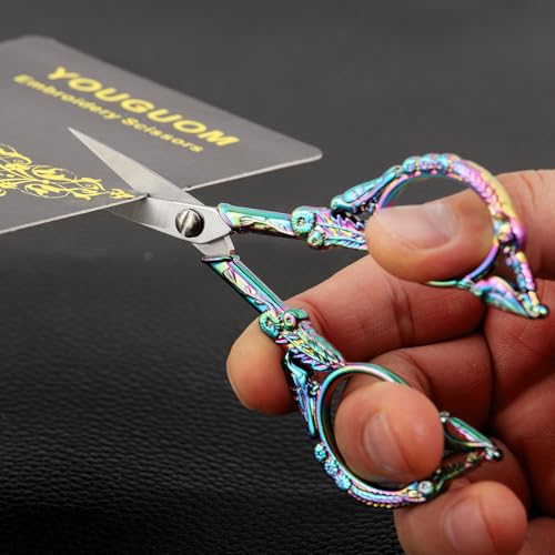 YOUGUOM Sewing Embroidery Scissors, Small Craft Shears with Cover - color: Rainbow