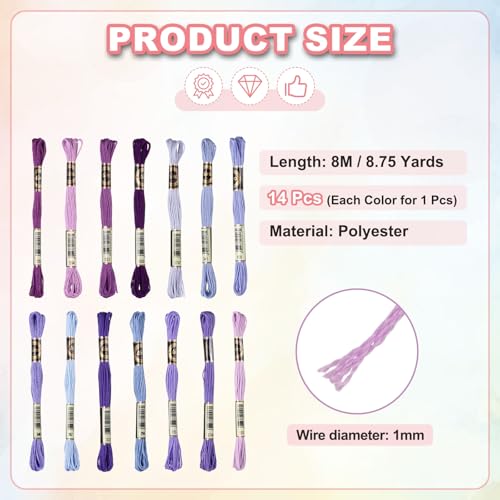 PATIKIL 14 Skeins Embroidery Floss Polyester Threads Blue-Purple Gradient - color: Blue-Purple Gradient