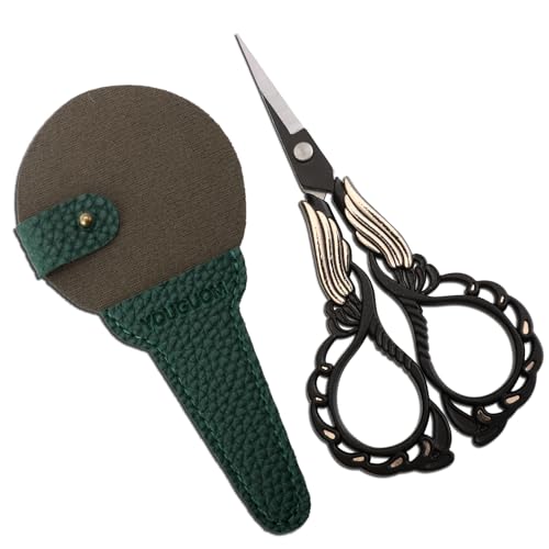 YOUGUOM Crochet Scissors with Sheath, Small Sewing Shears - color: Golden Black