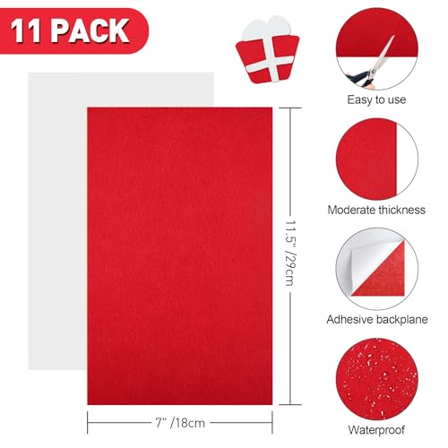NACHLYNN Self Adhesive Felt Fabric Sheets 7"x11.5" /18x29cm Sticky Back Felt Fabric for Crafts Art Project DIY Sewing Patchwork Decoration (11, Red) - color: Red