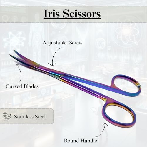 Premium Iris Scissors Micro Dissecting Scissors Curved 4.5" with Fine Sharp Blades Made of Stainless Steel Medical Surgical Tools (Multicolor) - color: Multicolor